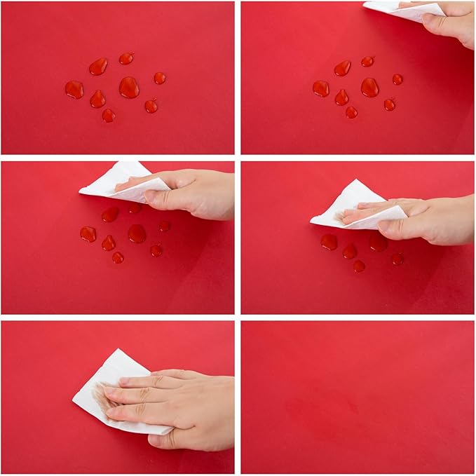 Pioggia Vinyl Tablecloth with Flannel Backing Oblong Waterproof Oil-Proof Plastic Table Cloth Wipeable PVC Table Cover for Indoor and Outdoor (Red, 60 x 120 Inch)