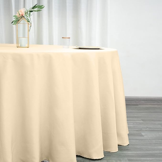 Efavormart 120" Wholesale Round Tablecloth Polyester Round Table Linens for Wedding Party Banquet Restaurant - Beige