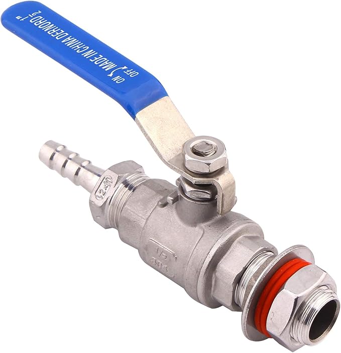 DERNORD 1/2 Inch Weldless Ball Valve Stainless Steel 304 Bulkhead For Home Brew Kettle (1/2 NPT to 3/8 Barb Hose)