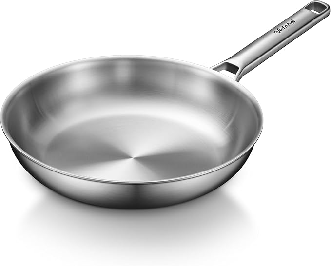 Stainless Steel Frying Pan with Stainless Steel Handle,12 Inch Tri-Ply Stainless Steel Skillet,Brushed Steel Pan for Cooking,Dishwasher and Oven Safe,Induction&All Stove Compatible