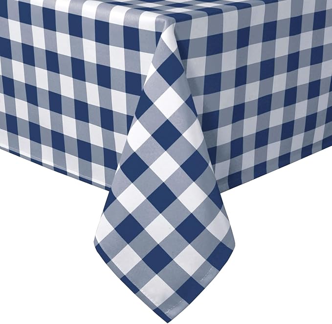 Hiasan Checkered Tablecloth Square - Waterproof and Wrinkle Resistant Table Cloth for Picnic, Dinner and Party, Washable Polyester Fabric, 70 x 70 Inch, Navy Blue and White Gingham Pattern