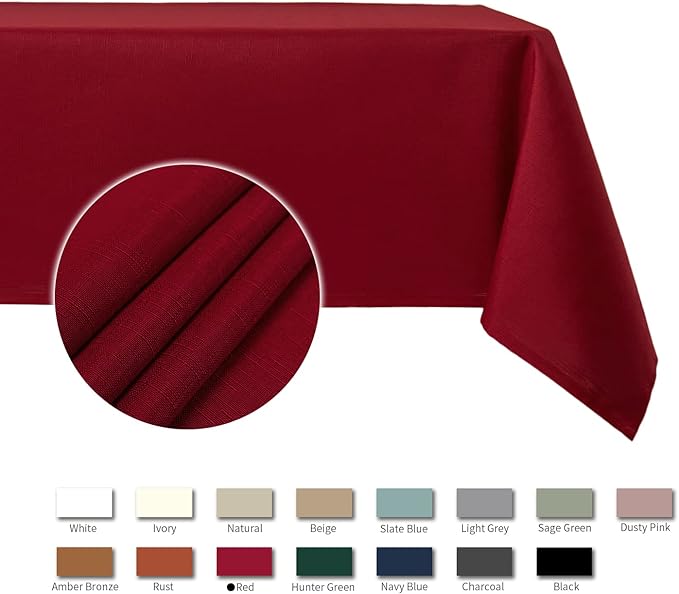 maxmill Faux Linen Texture Tablecloth Stain Resistant Waterproof, Wrinkle Resistant Washable Table Cloth, Fabric Table Cover for Dining Room, Christmas Holiday Dinner, Rectangle 60 x 120 Inch, Red