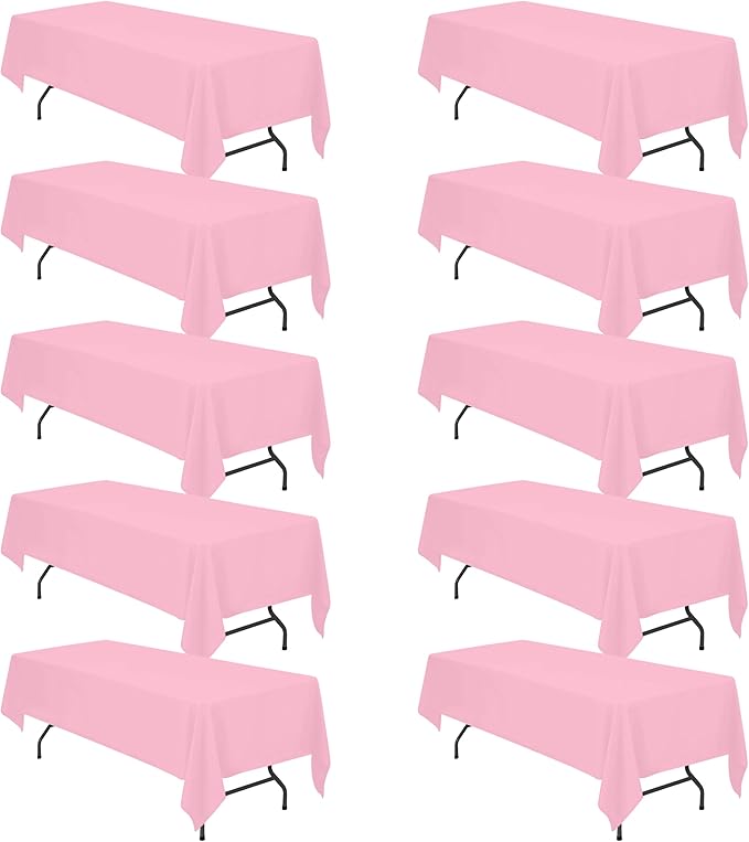 BRILLMAX 10 Pack Pink Tablecloths 60 x 126 Inch for 8ft Rectangle Tables - 150 GSM Polyester Fabric, 15" Standard Drop, Water, Stain & Wrinkle Resistant Cloth Cover for Wedding Banquet Dining Buffet