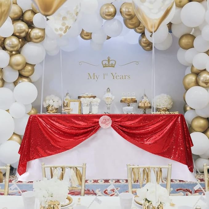 Eternal Beauty Red Tablecloth, 90x156 Inch Sequin Christmas Rectangle Table Cover for Valentines Cake Dessert Exhibition Party Birthday Events