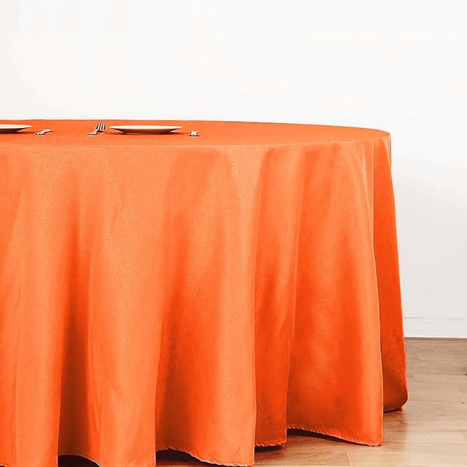 Efavormart Round Tablecloth, 132 Inch Stain & Wrinkle Resistant Washable Table Cloth, Decorative Polyester Fabric Table Cover for Banquet, Wedding, Dining- Orange
