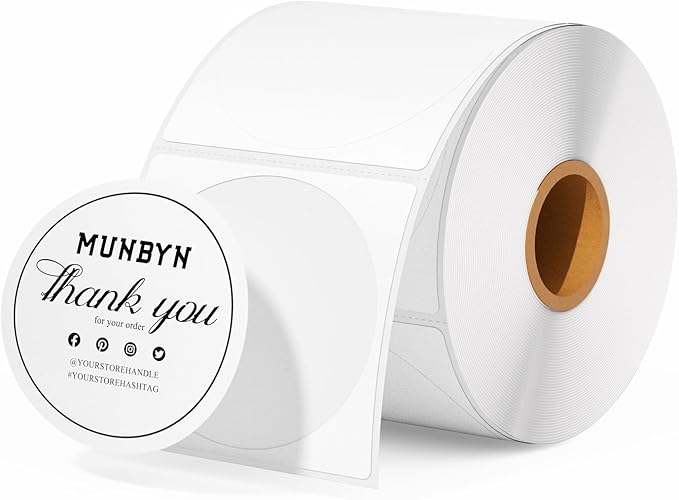 MUNBYN 2 Inch Circle Thermal Sticker Labels, Self-Adhesive Round Direct Thermal Labels for Business, 750 Sheets/1 Roll