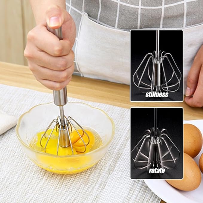 Stainless Steel Egg Whisk,2025 Upgrade Hand Push Whisk Blender with Egg Shell Opener, Versatile Milk Frother, Hand Push Mixer Stirrer for Blending, Beating & Stirring (3, Silver 10 inches)