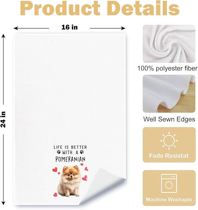 Pomeranian Dog Kitchen Towels, Pomeranian Gifts for Women Dish Tea Towels for Kitchen Decor, Dog Lovers Mom Gifts Decorative Hand Towel for Bathroom, 16x24 Inches