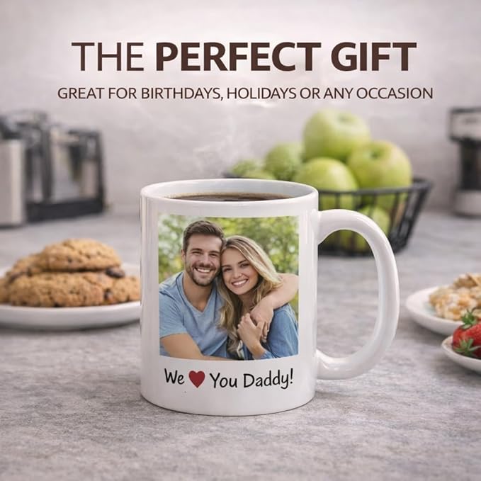 Personalized Photo Coffee Mug – Custom Picture, Text or Company Logo – Unique Gift for Mom, Dad, Friends, Pets – Birthday, Christmas, Anniversary – 11oz Ceramic Mug (Dishwasher & Microwave Safe)
