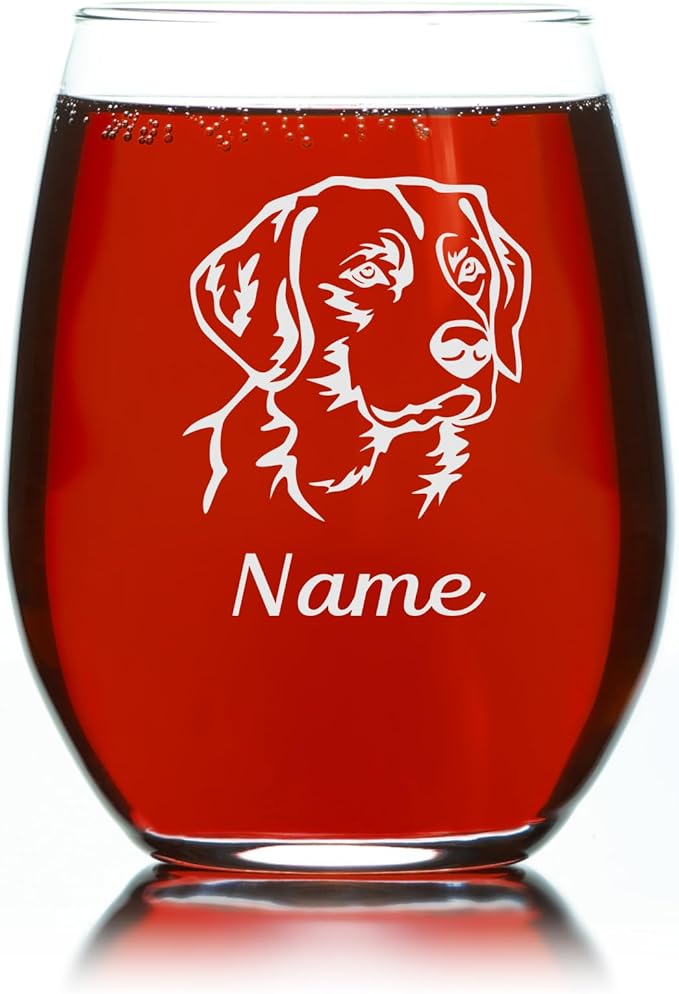 C M Labrador Retriever Dog with Name 17 oz. Custom Stemless Wine Glass - Personalized Lab Dog Themed Gift for Women and Men