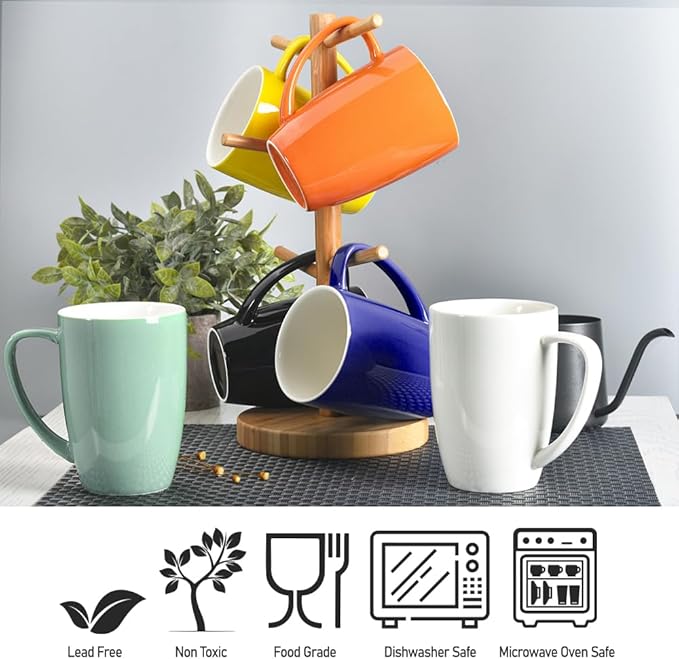 homEdge Porcelain Mug Set, 16 Ounces Cup for Tea, Latte, Mocha, Hot Chocolate, Set of 6, Orange
