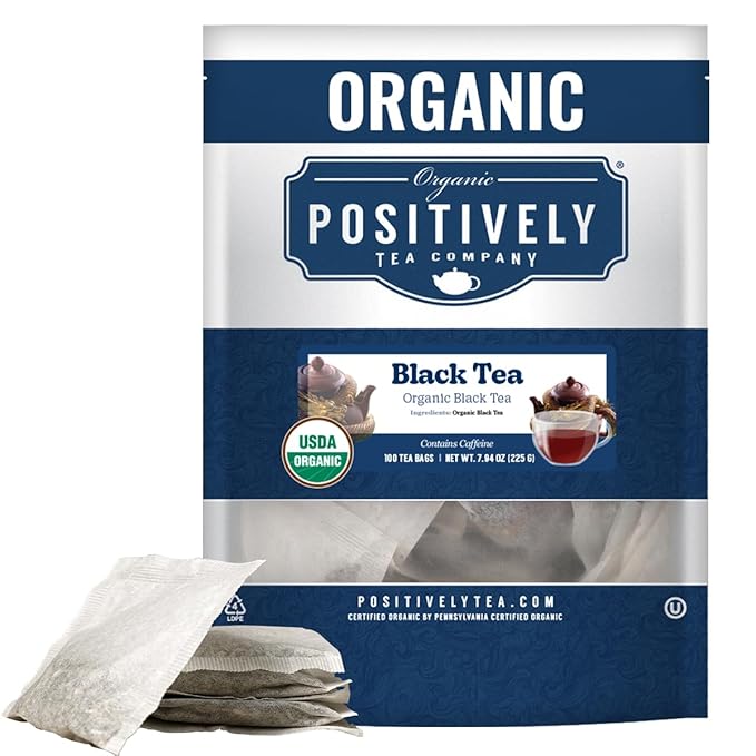 Organic Positively Tea Company, Assam Black Tea Bags, 100 Count, Eco-Friendly Tea Bags, Non-GMO