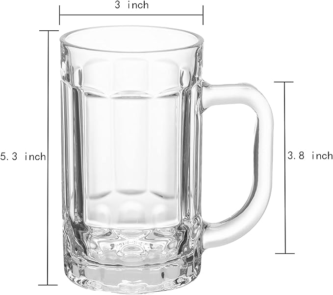 2 Pack Heavy Beer Mugs, Large Beer Glasses with Handle, 14 Ounce Glass Steins, Classic Beer Mug glasses Set