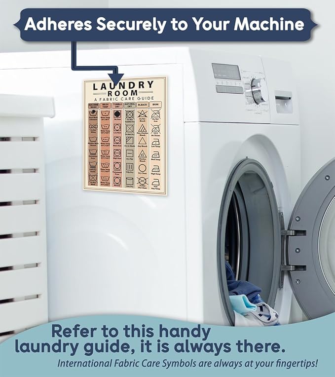 Laundry Symbols Guide Magnet - Laundry Magnet for Washing Machine - 6"x8" Helpful Clothes Laundry Magnet, Laundry Guide Magnet for Home, Washing Machine Magnet Laundry Symbols Wall Art