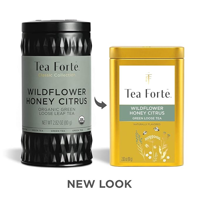 Tea Forte Wildflower Honey Citrus Premium Loose Leaf Caffeinated Green Tea Blend Canister, Makes 35-50 Cups