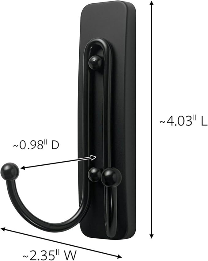 Command Large Matte Black Double Hooks, 2 Hooks and 2 Strips, Damage Free Hanging Wall Hooks with Adhesive Strips, No Tools Coat Hooks for Hanging Home Decor, Holds up to 4 lb