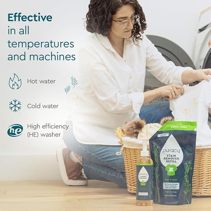 Puracy Laundry Detergent - Enzyme-Powered Liquid Laundry Detergent Concentrate, Natural Laundry Detergent Seen on TikTok, Non-Toxic (Free & Clear, 16 fl oz, 64 Loads)