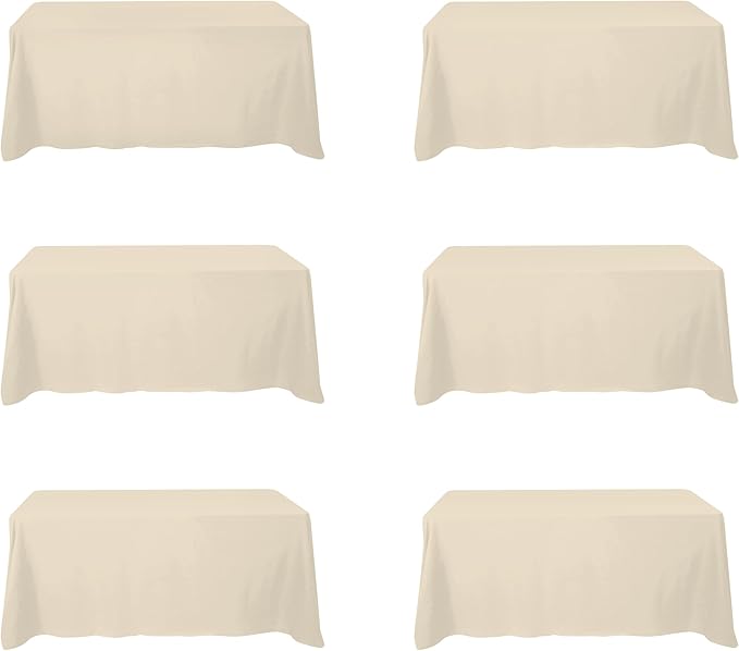 BRILLMAX 6 Pack Beige Tablecloths 90 x 132 Inch for 6ft Rectangle Tables - 150 GSM Polyester Fabric, Floor Length Drop, Water, Stain & Wrinkle Resistant Cloth Cover for Wedding Reception Banquet