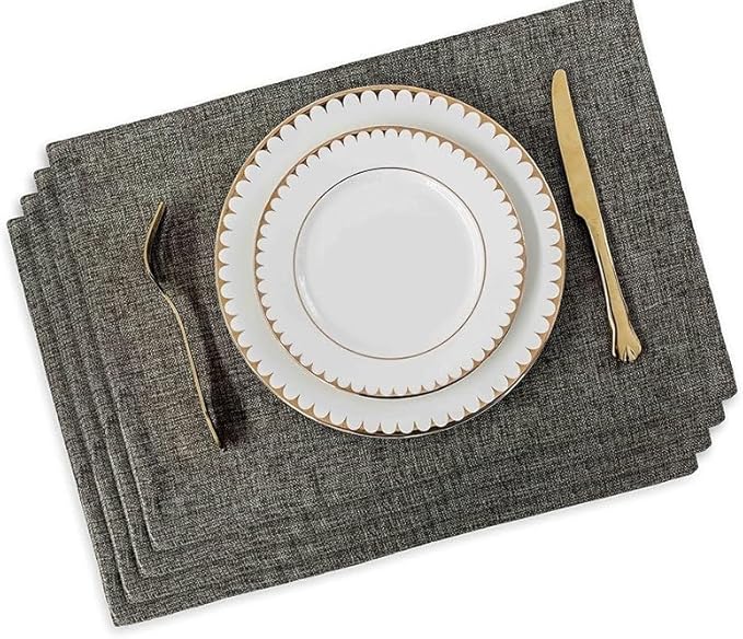 Non-Slip Placemats Woven Blue Set of 4/6 Pieces Heat Dining for Kitchen Washable Table Mat(Dark Gray 4 Pieces)