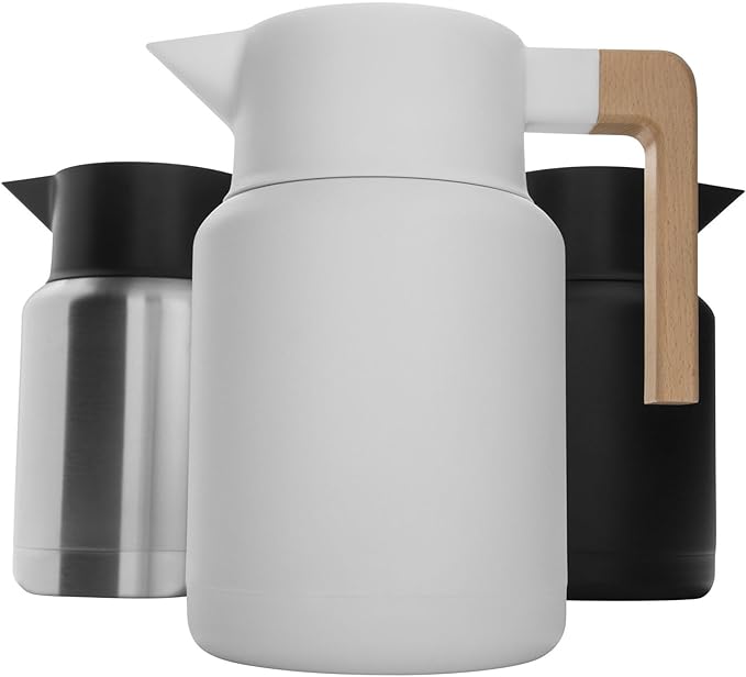 Hastings Collective Thermal Coffee Carafe 50 Oz - Large Stainless Steel Insulated Carafe - 1.5 Liter Double Walled Vacuum Thermos Coffee and Beverage Dispenser with Tea Infuser and Strainer (White)