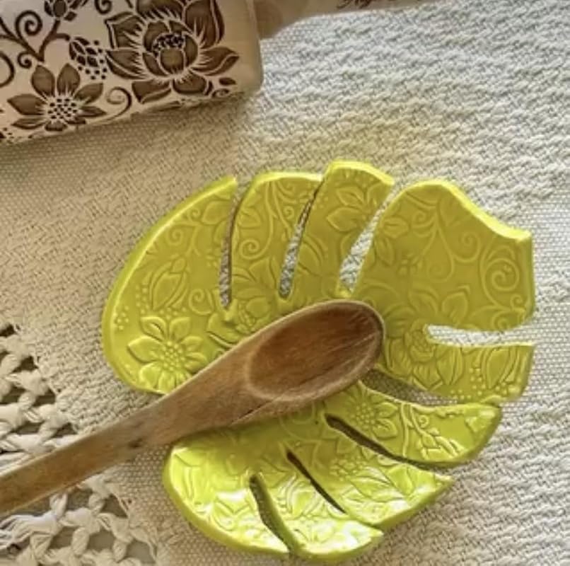 LOTUS embossing rolling pin with Lotus flower Pattern. Dough roller for embossed cookies and Pottery by Algis Crafts
