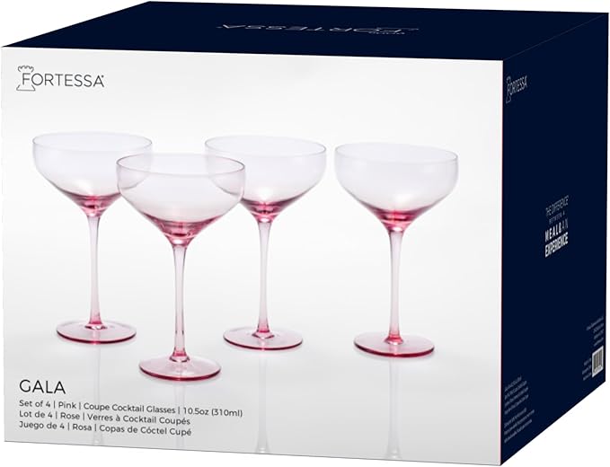 Fortessa Gala Glass, 10.5 Ounce Coupe Cocktail (Set of 4), Pink