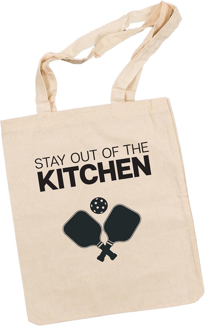 Pickleball Stay out of the Kitchen Market Canvas Lightweight Tote Bag for Him or Her - Pickle Ball Grocery Bag - Retirement - Christmas - Mothers Fathers Day - Birthday (Stay Out of the Kitchen Tote)