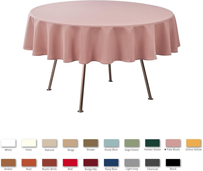 maxmill Round Weaved Texture Design Tablecloth Spill-Proof Wrinkle Free Soft Washable Table Cloth for Circular Table Cover, for Dining Room Banquet Parties Holiday Dinner, 70 Inch Pale Blush