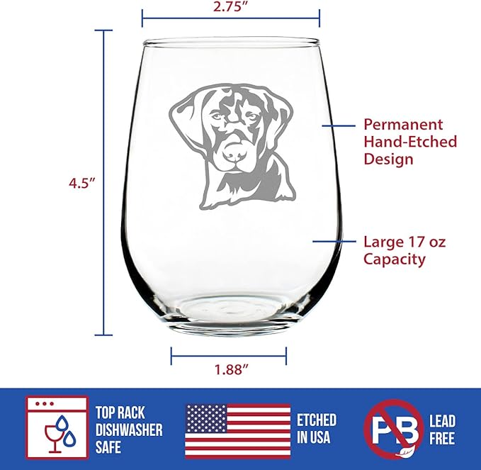 Bevvee Black Lab Face Stemless Wine Glass - Large Glasses - Cute Gifts for Dog Lovers with a Labrador Retriever