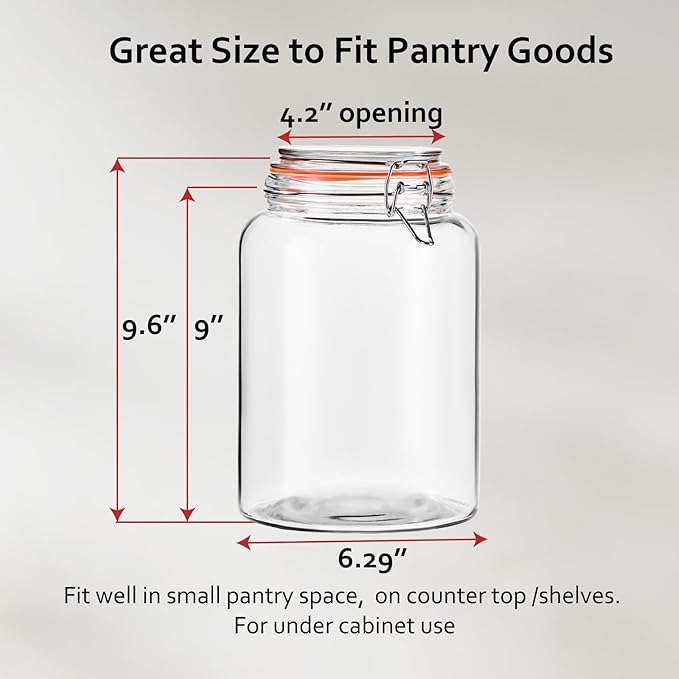 1 Gallon Glass Storage Jar with Lid, Wide Mouth Glass Canister for Storing Food in Pantry and Fermenting, Set of 2