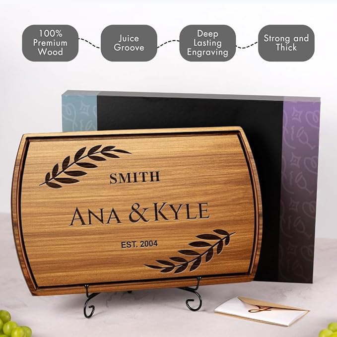 Personalized Christmas Gifts for Couples - Custom Engraved Cutting Board, Walnut Wood Charcuterie Board, Unique Holiday Gift for Family, Newlyweds, or Housewarming, Custom Kitchen Decor