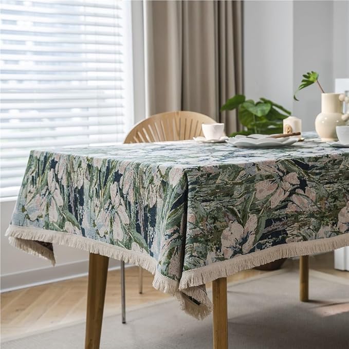 Rectangular Tablecloth Flower Jacquard Tablecloth Bohemian Thick Tablecloth Suitable for Restaurant Camping(Style3,140 * 240cm)