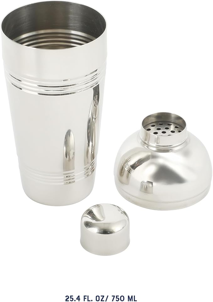 Oster Baldwyn 750 mL Cocktail Shaker with Lid – Stainless Steel Martini Shaker, Drink Mixer Bar Tool for Home Bartending and Cocktails