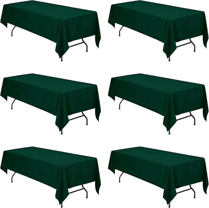 BRILLMAX 6 Pack Hunter Green Tablecloths 60 x 126 Inch for 8ft Rectangle Tables - 150 GSM Polyester Fabric, 15" Standard Drop, Water, Stain & Wrinkle Resistant Cloth Cover for Wedding Dining Buffet
