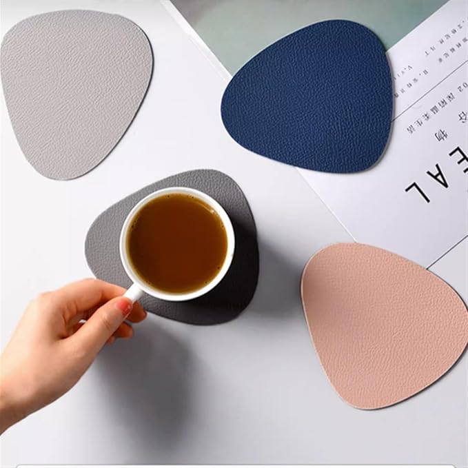 Leather Droplet Shape Mat Coaster Solid Color Heat Coffee Placemat Minimalist Non-Slip Table Mat Kitchen Accessories(Dark Grey)