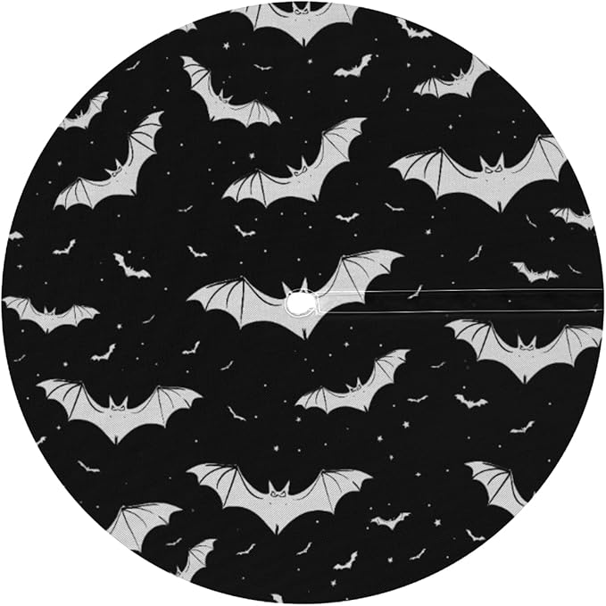Outdoor Fitted Round Table Cloth With Umbrella Hole, Halloween Bats Circle Elastic Tablecloth 36"-44" Waterproof Zipper Patio Table Cover for Picnic Camping Party Halloween Decoration