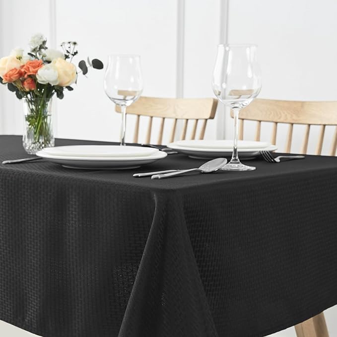 maxmill Rectangle Tablecloth Weaved Pattern Waterproof Spillproof Wrinkle Free Table Cloth, Kitchen Dining Tabletop Decoration, Fabric Table Cover for Holiday Parties, 52 x 70 Inch, Black