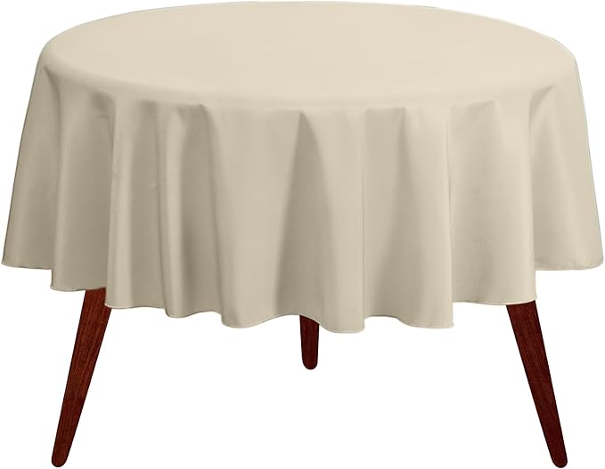 Gee Di Moda Round Tablecloth - 70 Inch Ivory Round Table Cloth for 24 to 48 Inch Round Tables - Heavy Duty Washable Fabric - for Buffet Table, Holiday Party, Dinner, Wedding & Baby Shower