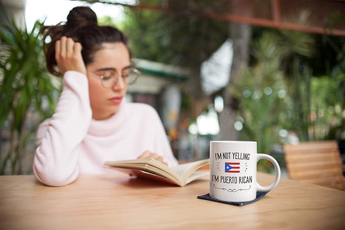 Casitika Funny Puerto Rico Souvenirs and Gifts. I'm Not Yelling I'm Puerto Rican Coffee Mug. Gift Idea for Boricua Men and Women Featuring the Country Flag. (11 oz White)