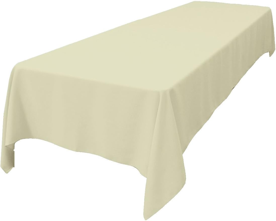 LA Linen Polyester Poplin Washable Rectangular Tablecloth, Stain and Wrinkle Resistant Table Cover 60x144, Fabric Table Cloth For Dinning, Kitchen, Party, Holiday 60 by 144-Inch, Ivory
