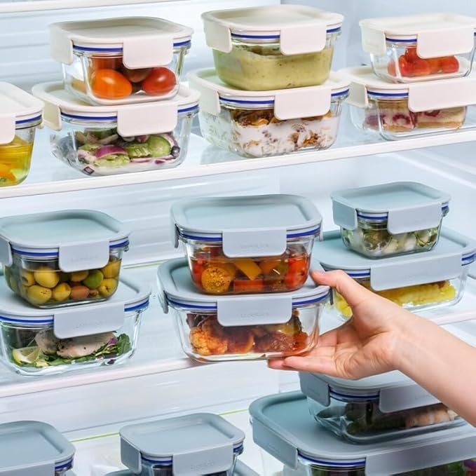 LocknLock LNG455S2M The Clear Heat-Resistant Borosilicate Glass Food Storage Set, 4-Piece (2 Containers + 2 Lids) - Mint