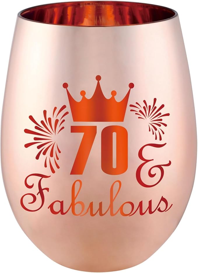 70 and Fabulous Wine Glass Gift - 70th Birthday Gifts for Women - 70 Year Old Birthday Decorations