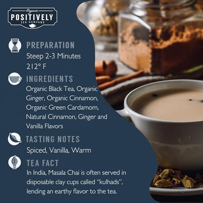 Organic Positively Tea Company, Masala Chai Black Tea, Loose Leaf, 16 Ounce