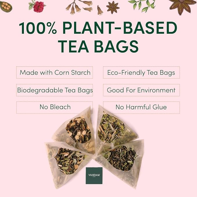 VAHDAM, Assorted Chai Tea Variety Pack (6 Delicious Flavors, 36 Eco Friendly Pyramid Tea Bags) Caffeinated, Gluten Free, Non GMO | Indian Masala Chai Tea Blends | Tea Gift Set for Men and Women