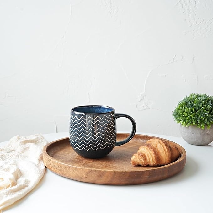 Bosmarlin Ceramic Coffee Mug Set of 4, 17 Oz, Coffee Cups with Big Handle, Microwave and Dishwasher Safe (Deep Blue, 17 Oz)