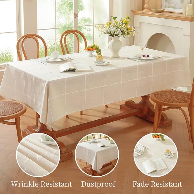 Zobesta Linen White Table Cloth Rectangle 53 x 98 Inch, Cotton Linen Tablecloth Rectangle Heavy Weight Farmhouse Soft Boho Tablecloth for Outdoor, Party, Holiday, Picnic, Dining