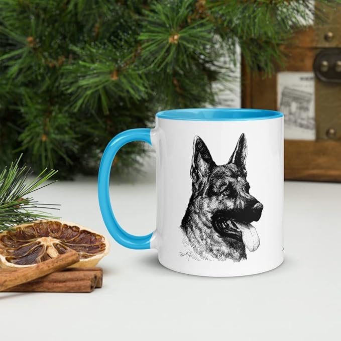 German Shepherd B&W 11oz Ceramic Mug with Color Inside