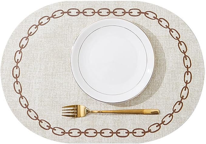 Set of 1/4/6 Leather Placemats for Dining Table Waterproof Heat- Nordic Western Kitchen Tableware Mats Pads(Chain O Coffee,1pcs)