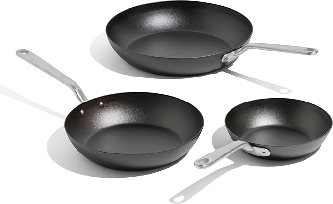 Made In Cookware - 3 Piece (Includes 8",10",12") Seasoned Blue Carbon Steel Frying Pan - (Like Cast Iron, but Better) - Professional Cookware - Crafted in Sweden - Induction Compatible