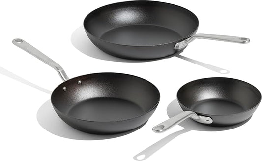 Made In Cookware - 3 Piece (Includes 8",10",12") Seasoned Blue Carbon Steel Frying Pan - (Like Cast Iron, but Better) - Professional Cookware - Crafted in Sweden - Induction Compatible